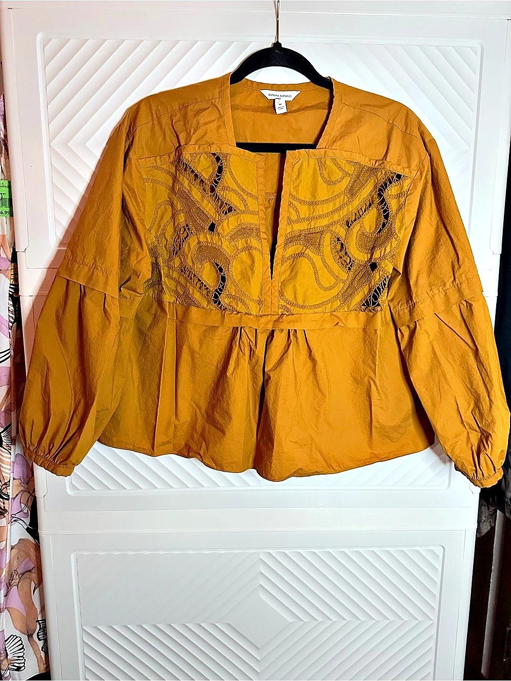 Banana Republic Embroidered Blouse in Yellow Size Medium